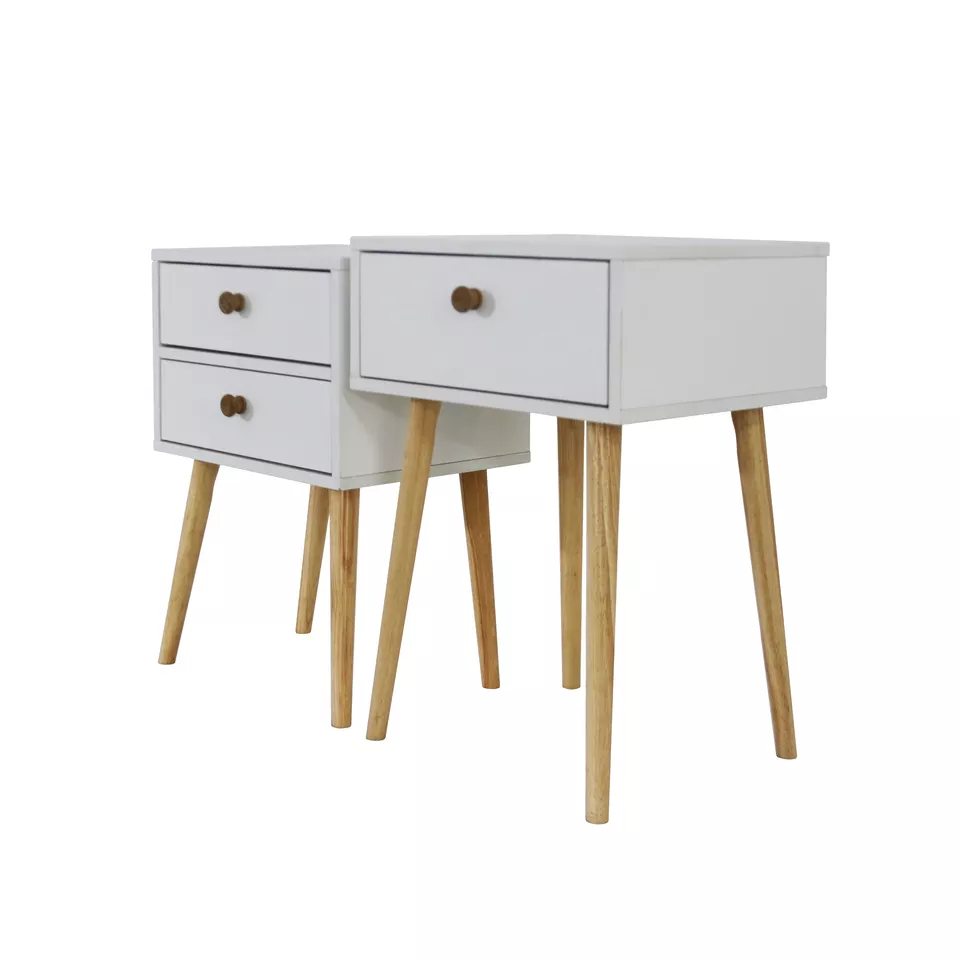 Bedroom simple style log and white bedside table pull-down storage space design